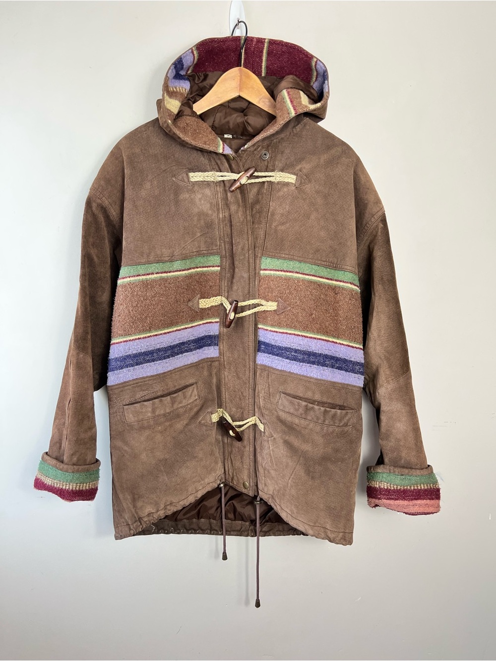 Braetan Leather Suede Jacket Vintage Aztec Brown Southwestern Wool Small Y2K